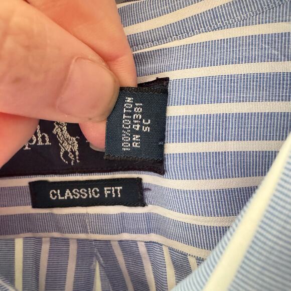 Ralph Lauren Men’s 17 34/35 Stripped Button Down Shirt Classic Fit Cotton Blue - Picture 7 of 12